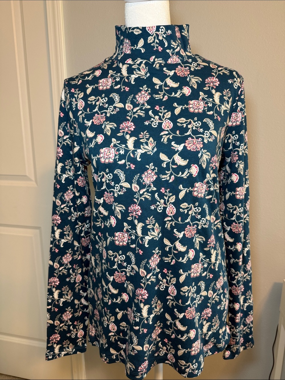 croft & barrow Teal Floral Mock Neck Top, Small